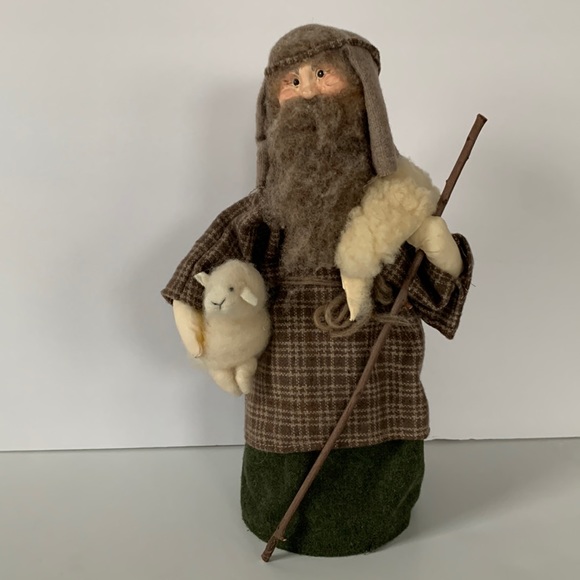 Other - Vintage 90s Mary LeGore wood & wool shepherd figure 12x6